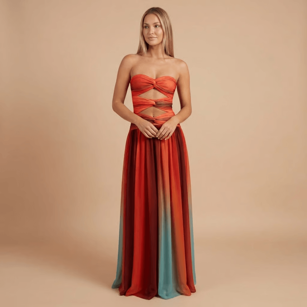Women's Wedding Guest Strapless Ombre Maxi Dress