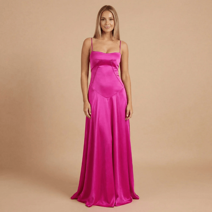 Women's Wedding Guest Satin Square Neck Maxi Dress