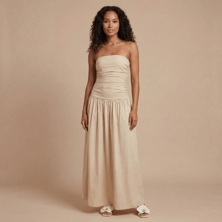 Women's Wedding Guest Strapless Ruched Maxi Dress
