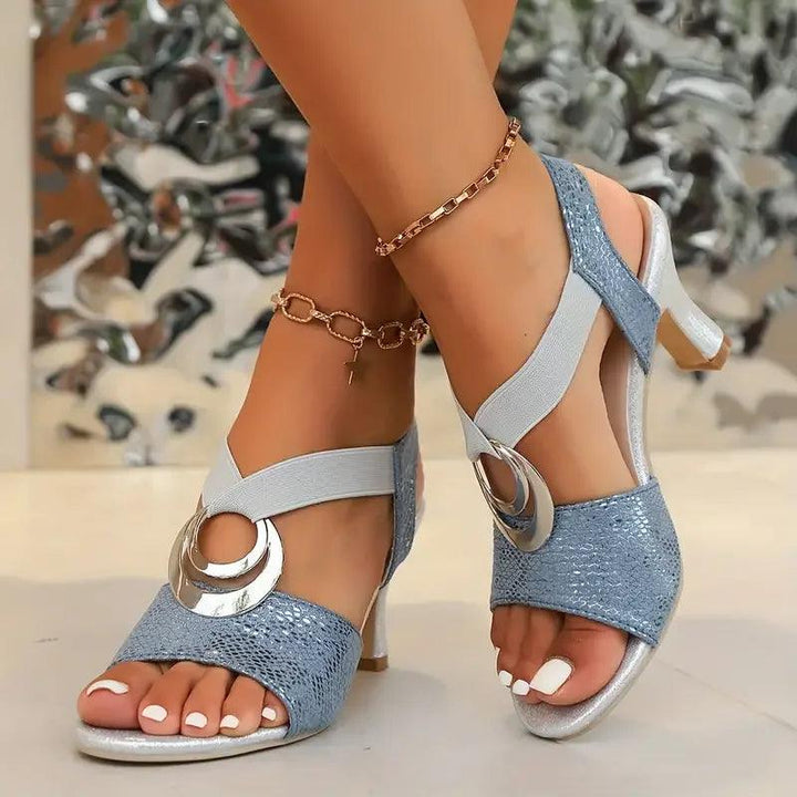 Sabine | Women's Kitten Heel Sandals with Metallic Buckle Detail
