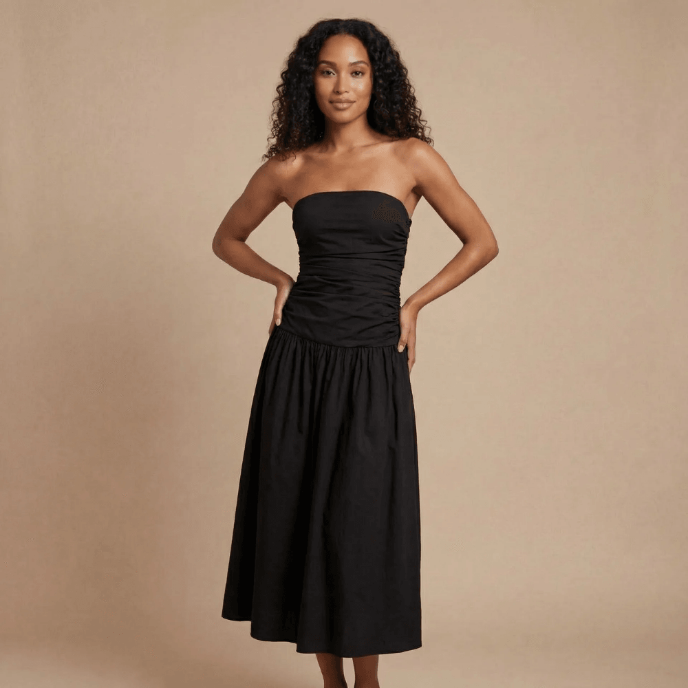 Women's Wedding Guest Strapless Ruched Maxi Dress
