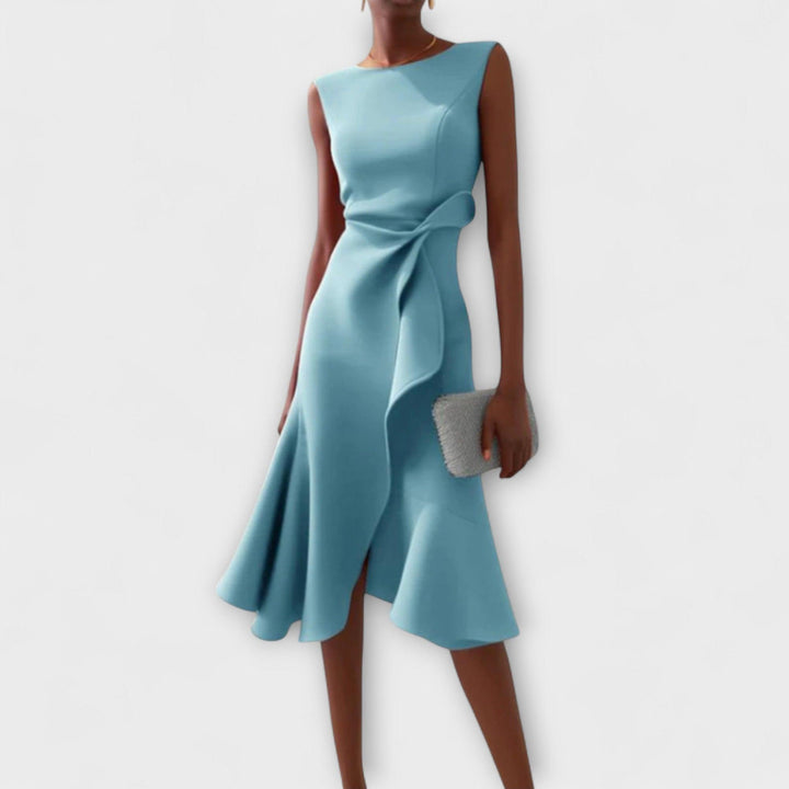 Women's Wedding Guest Sleeveless Asymmetric Midi Dress