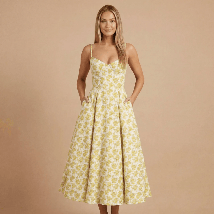 Women's Cocktail Sweetheart Neck Fit and Flare Midi Dress