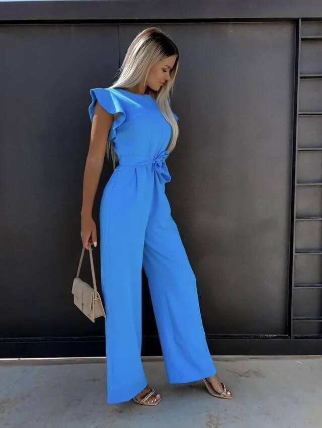 Women's Wedding Guest Ruffle Sleeve Wide Leg Jumpsuit