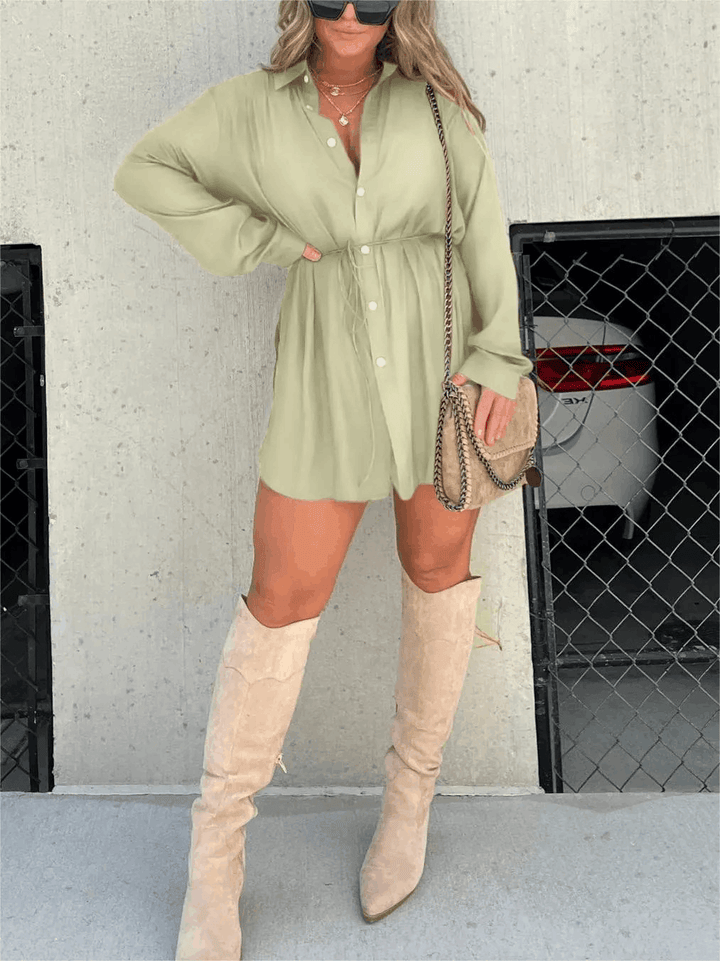 Women's Long Sleeve Button Front Shirt Romper