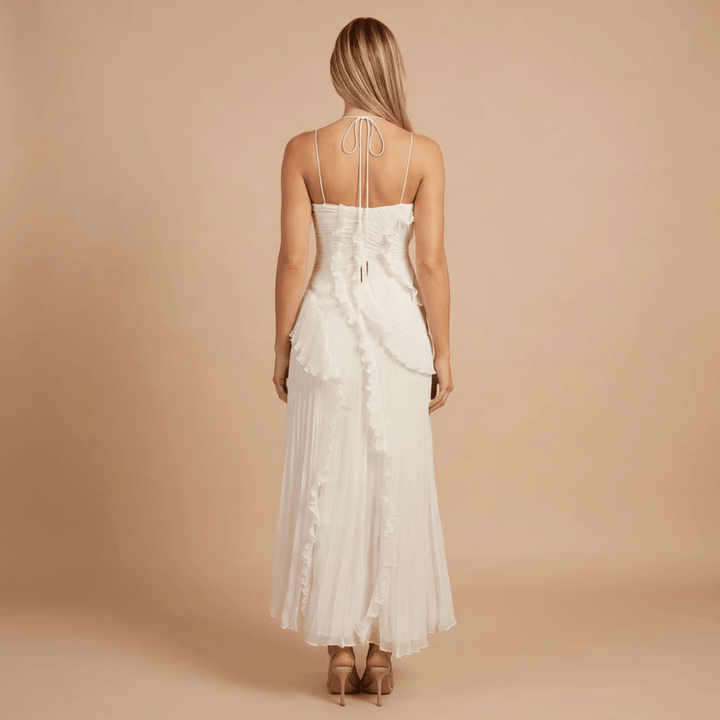 Women's Wedding Guest Halter Ruffle Maxi Dress