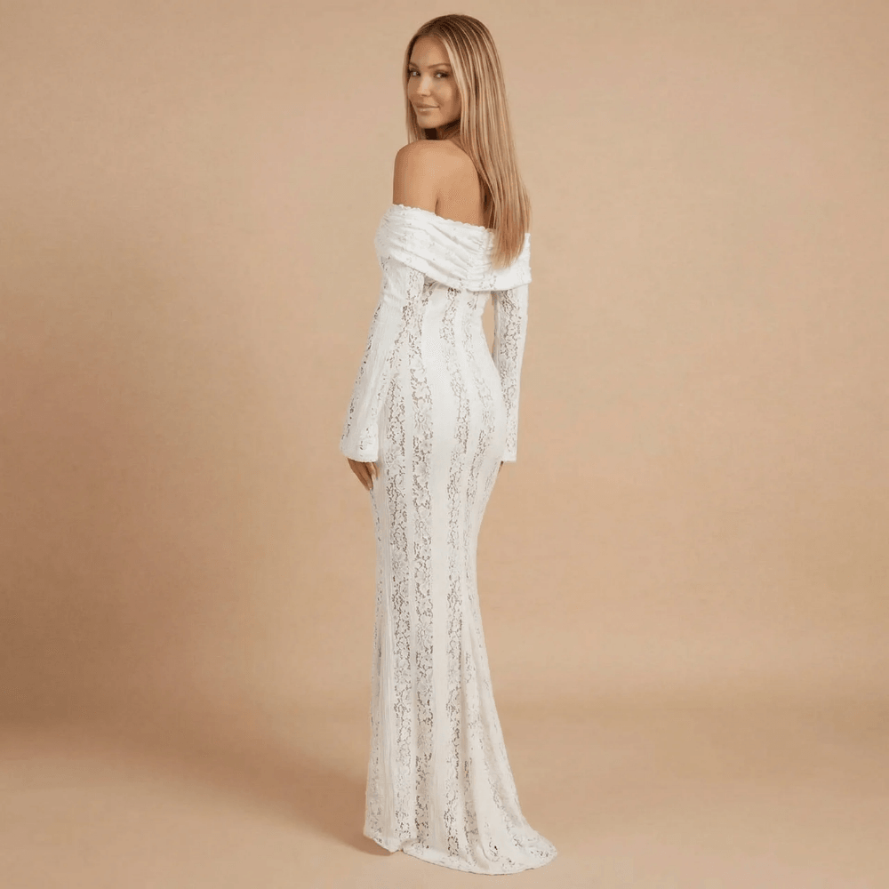 Women's Wedding Guest Off Shoulder Lace Maxi Dress