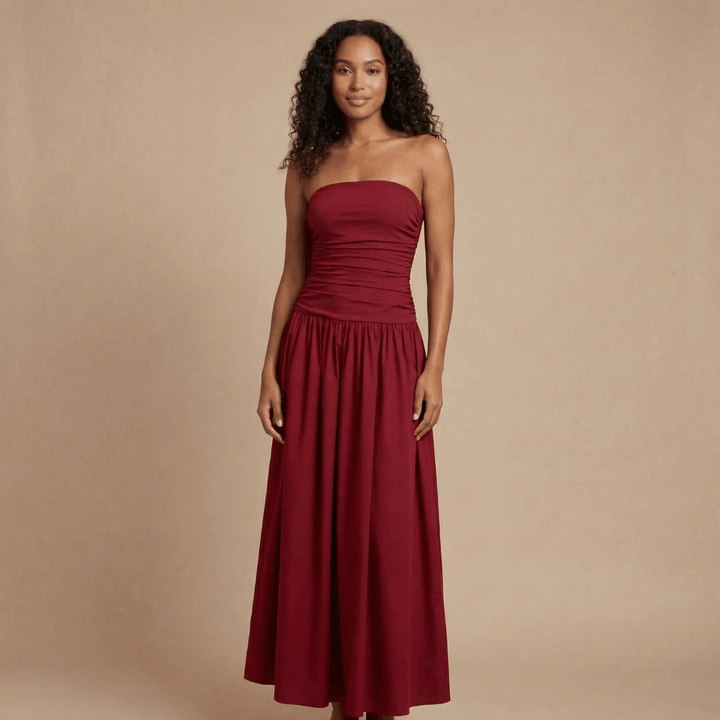 Women's Wedding Guest Strapless Ruched Maxi Dress