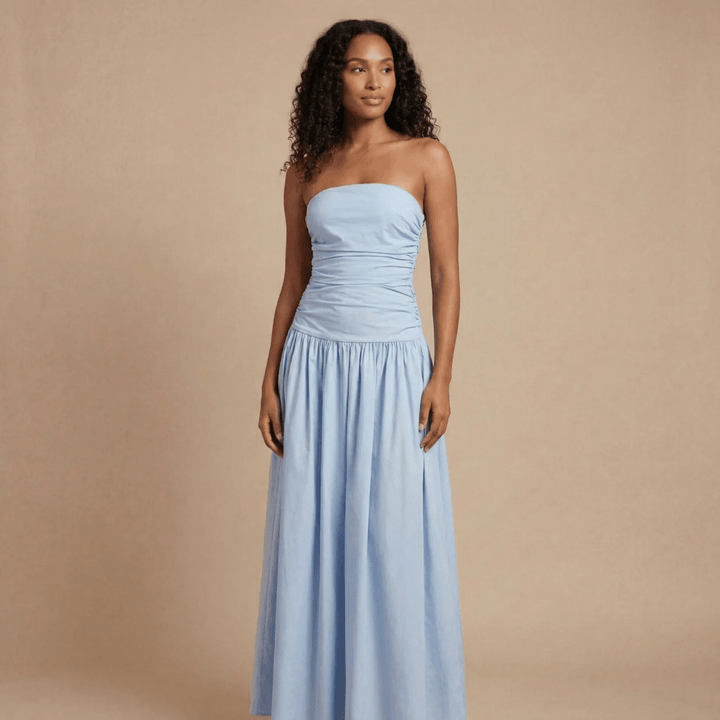 Women's Wedding Guest Strapless Ruched Maxi Dress