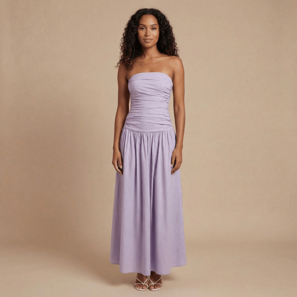 Women's Wedding Guest Strapless Ruched Maxi Dress