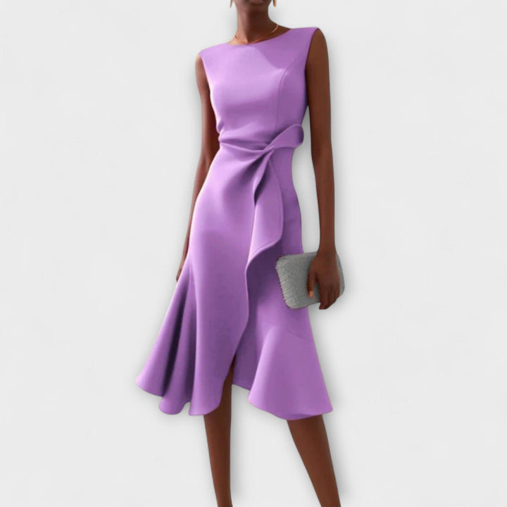 Women's Wedding Guest Sleeveless Asymmetric Midi Dress