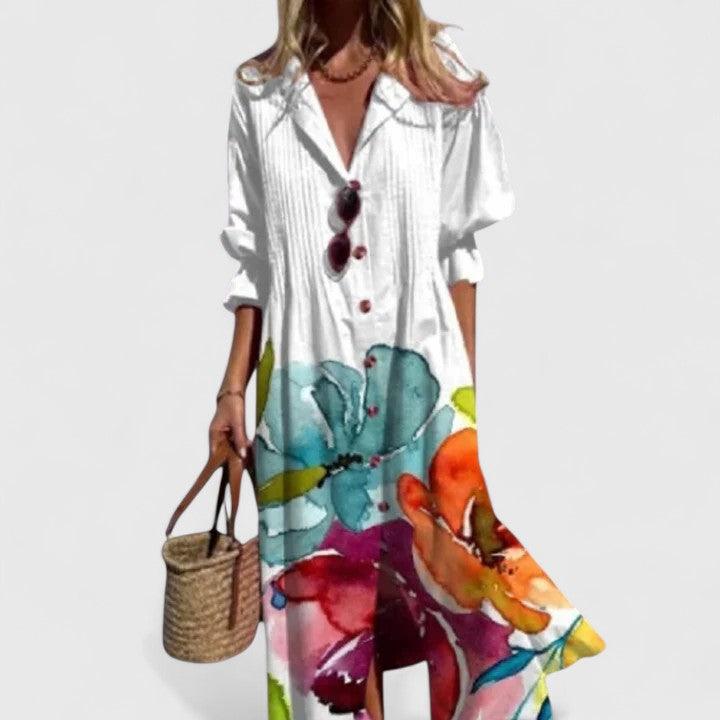 Women's Summer Floral Button Front Maxi Shirt Dress