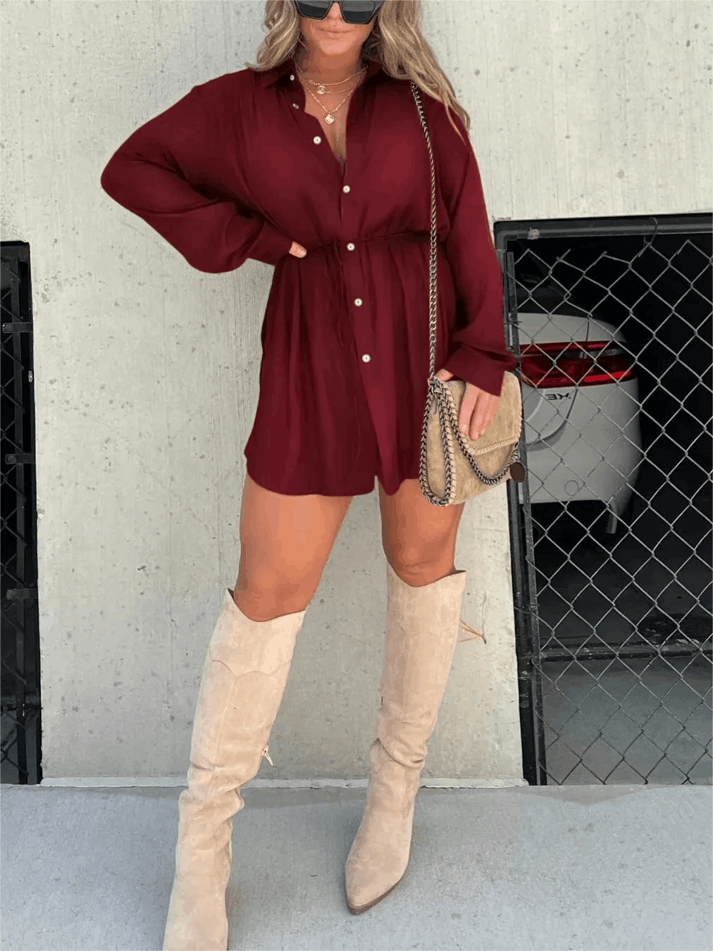 Women's Long Sleeve Button Front Shirt Romper