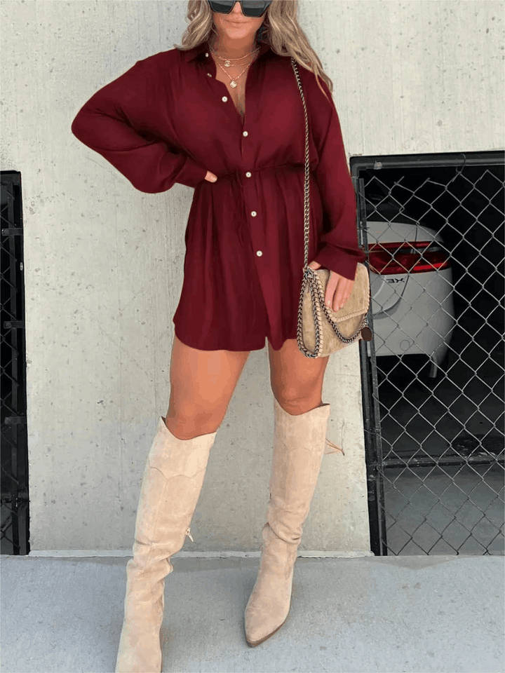 Women's Long Sleeve Button Front Shirt Romper