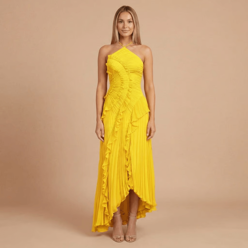 Women's Wedding Guest Halter Ruffle Maxi Dress