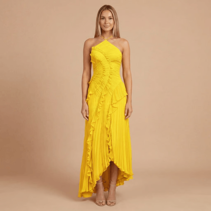 Women's Wedding Guest Halter Ruffle Maxi Dress