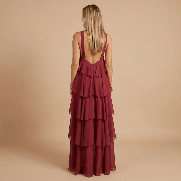 Women's Wedding Guest Halter Tiered Maxi Dress