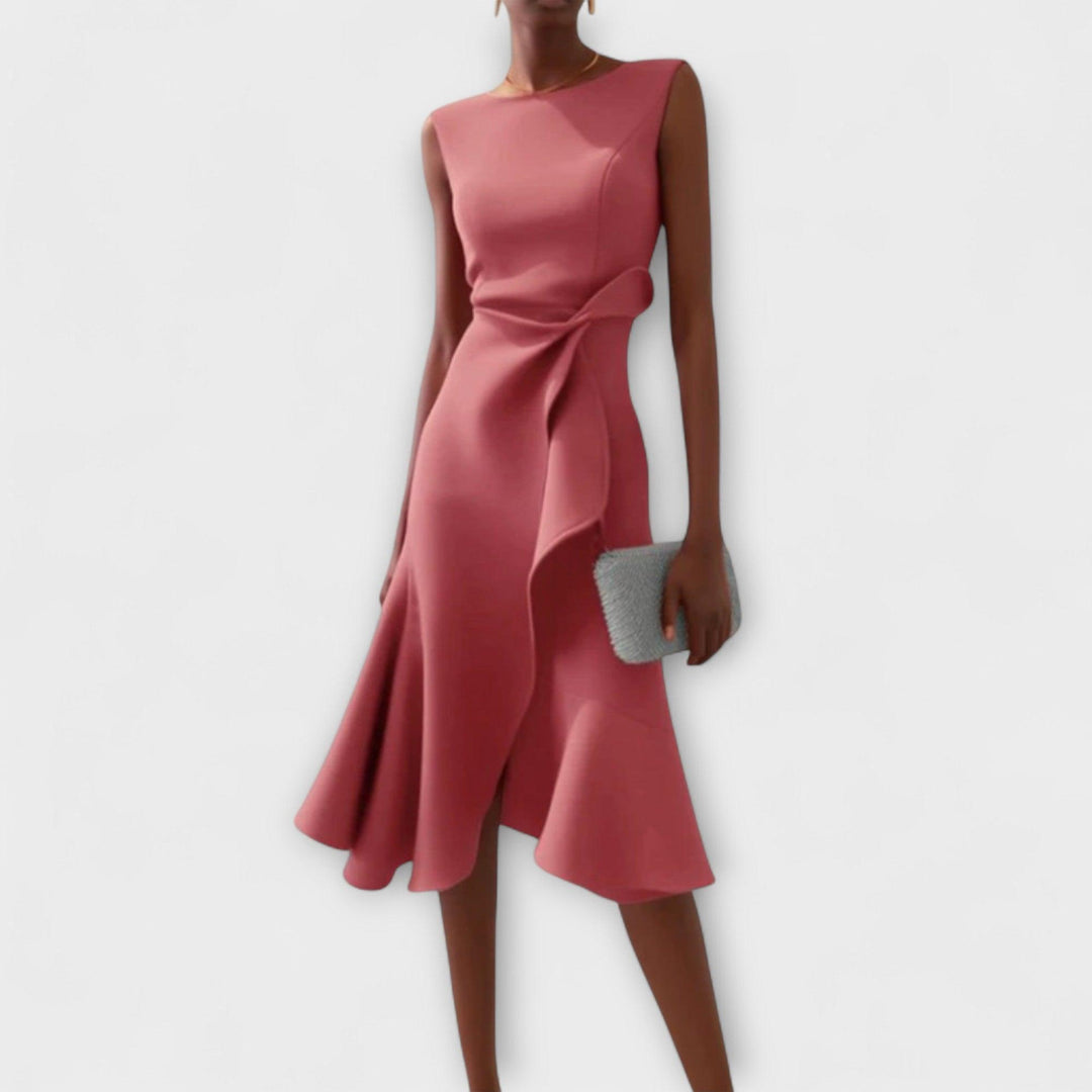Women's Wedding Guest Sleeveless Asymmetric Midi Dress