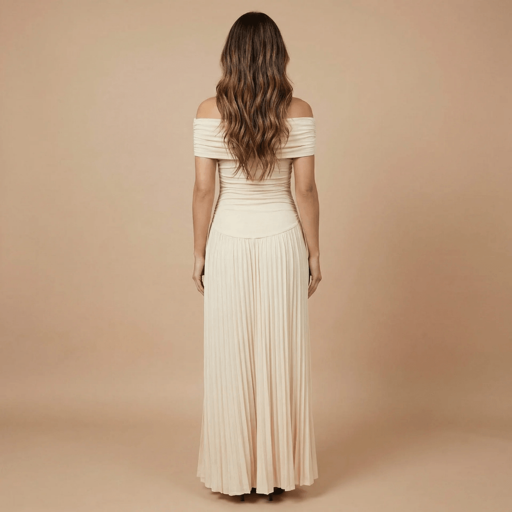 Women's Wedding Guest Off Shoulder Pleated Maxi Dress