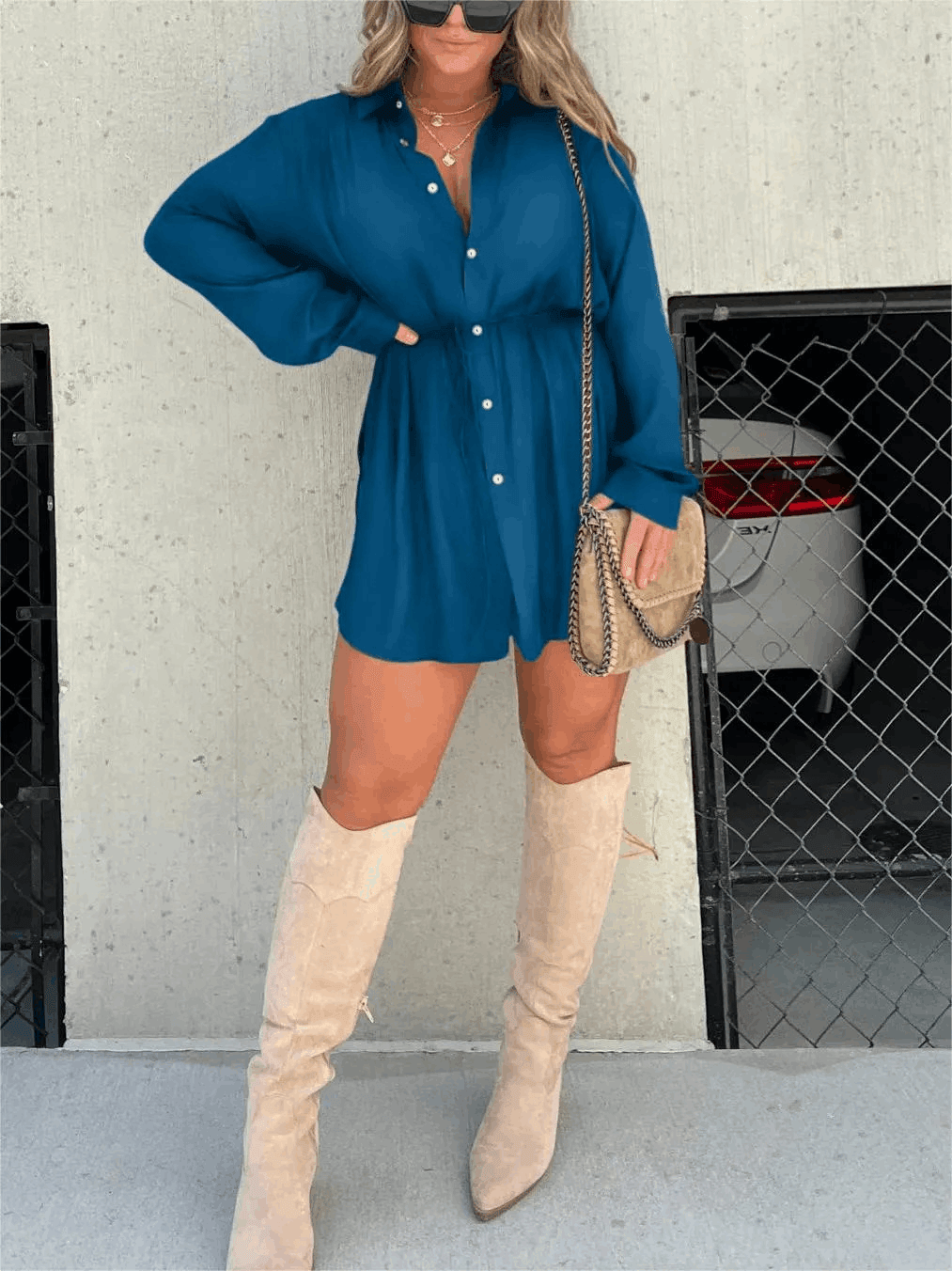 Women's Long Sleeve Button Front Shirt Romper