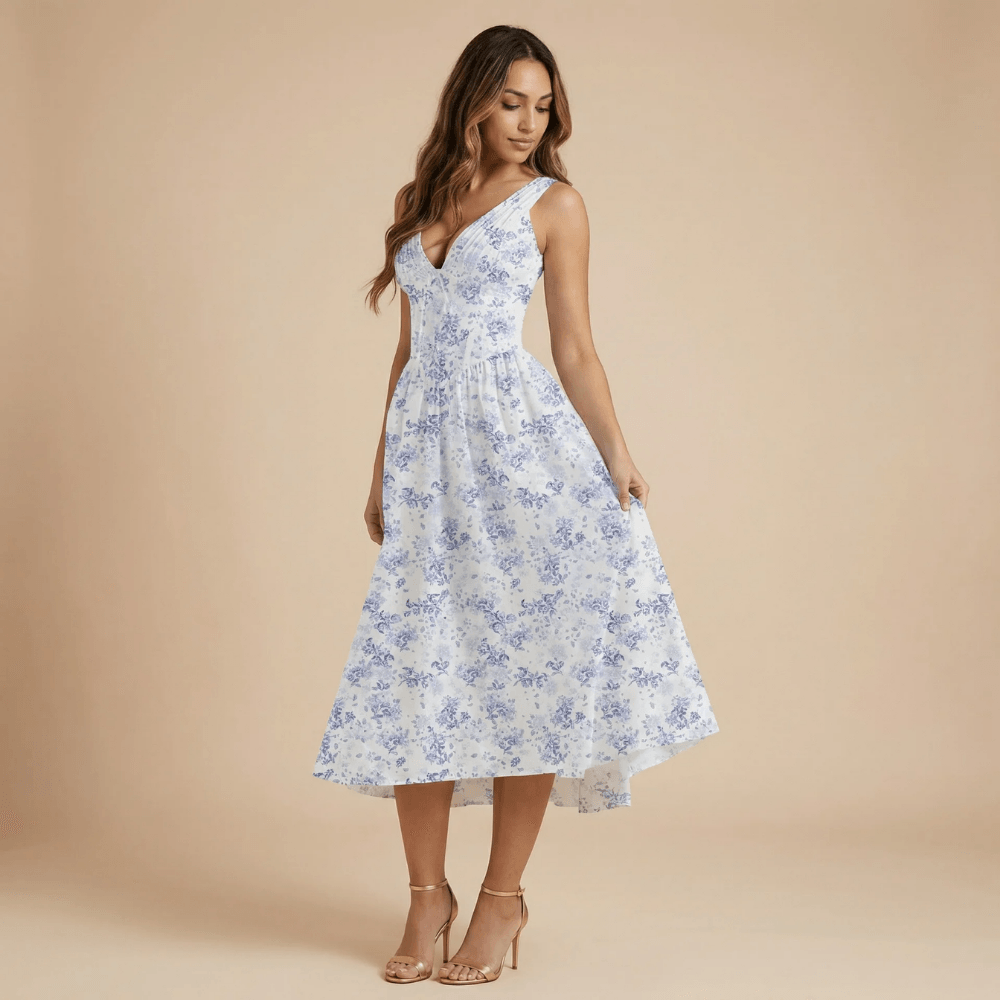 Women's Wedding Guest Floral V Neck Midi Dress