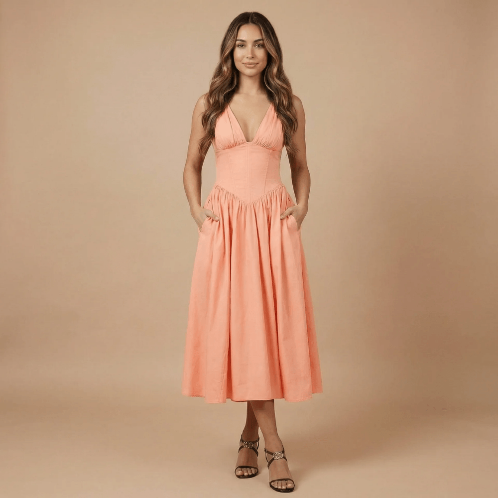 Women's Wedding Guest Floral V Neck Midi Dress