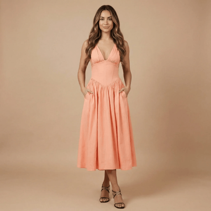 Women's Wedding Guest Floral V Neck Midi Dress