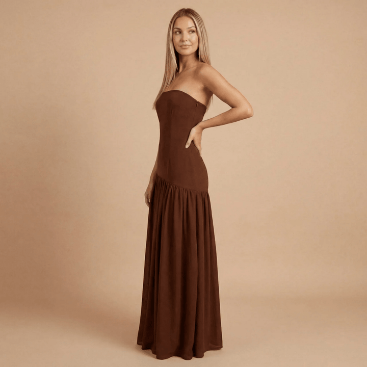 Women's Wedding Guest Strapless Maxi Dress With Split