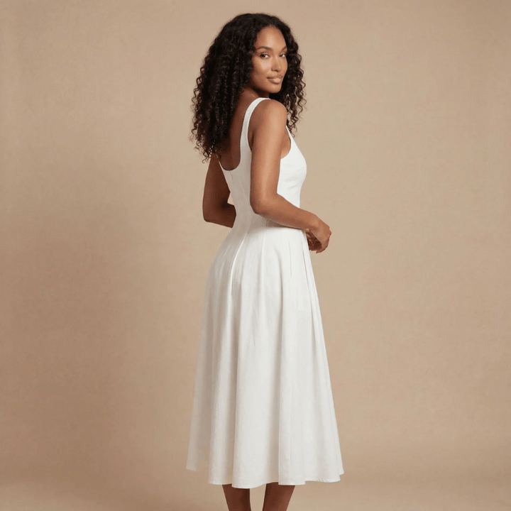 Women's Wedding Guest Square Neck Midi Dress Sleeveless