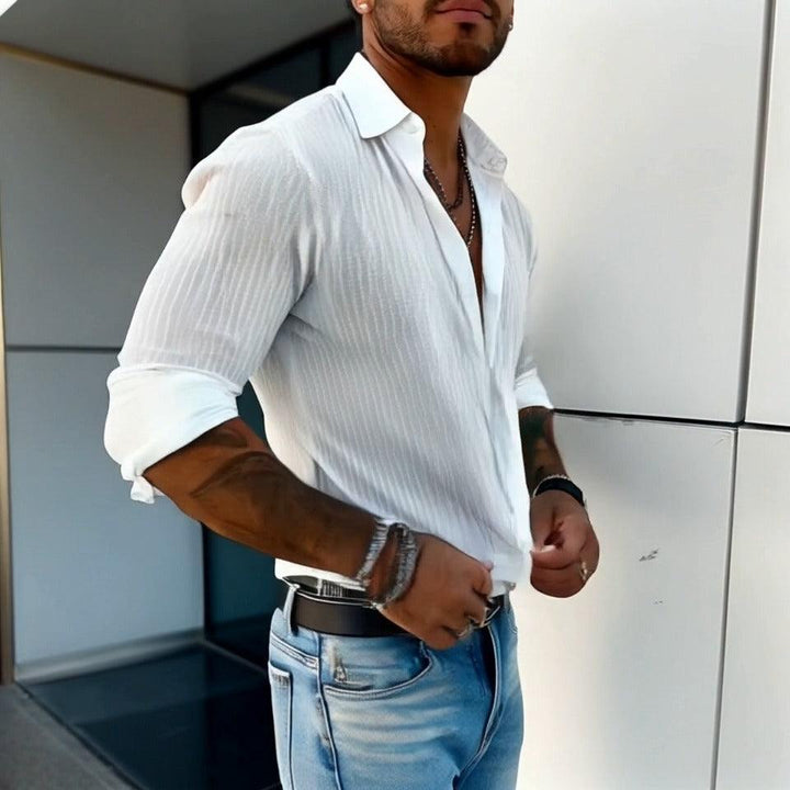 Linus |  Men's Modern Ribbed Slim-Fit Linen Shirt
