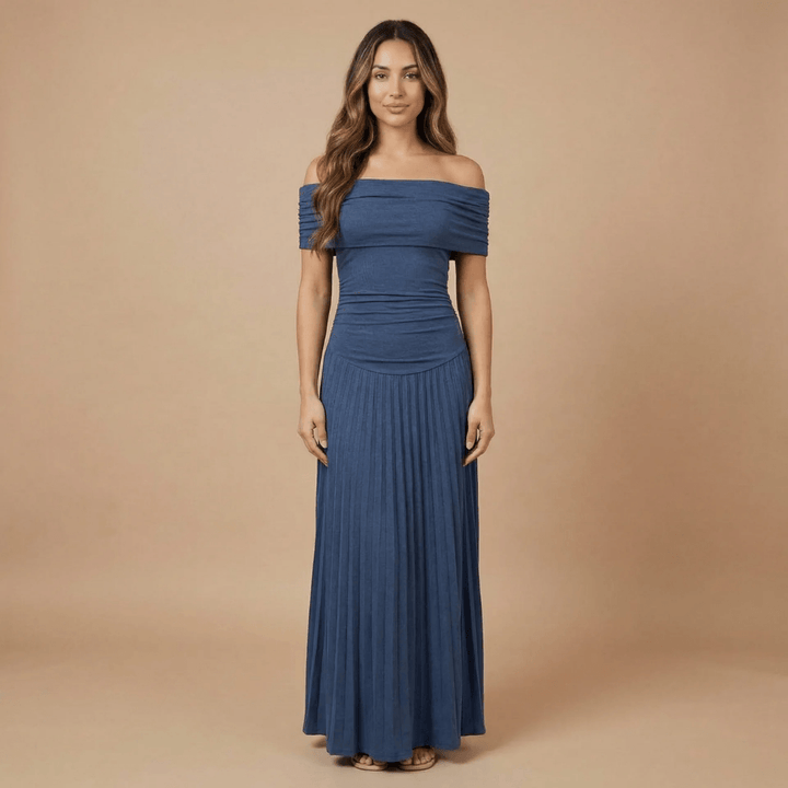 Women's Wedding Guest Off Shoulder Pleated Maxi Dress