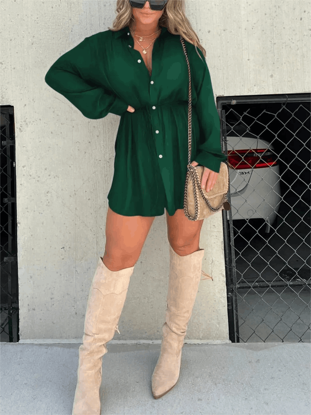 Women's Long Sleeve Button Front Shirt Romper