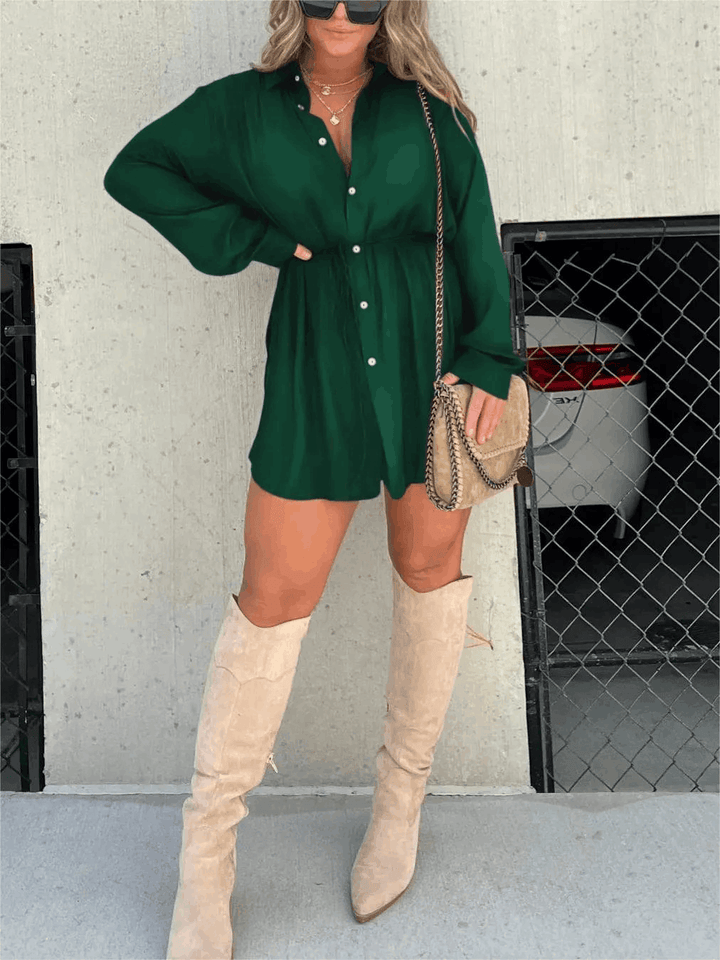 Women's Long Sleeve Button Front Shirt Romper