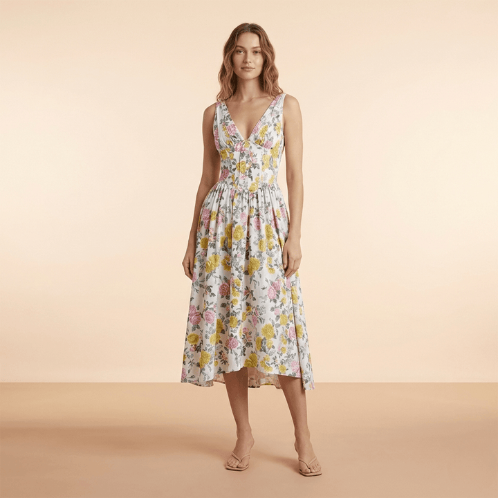 Women's Wedding Guest Deep V Neck Midi A Line Dress