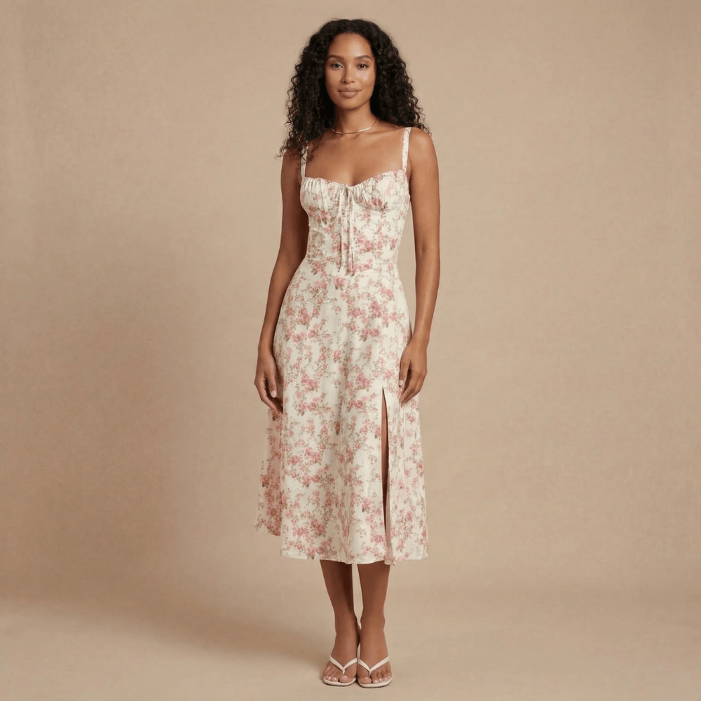 Women's Wedding Guest Floral Sweetheart Midi Corset Dress