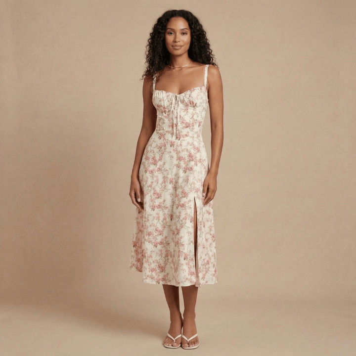 Women's Wedding Guest Floral Sweetheart Midi Corset Dress