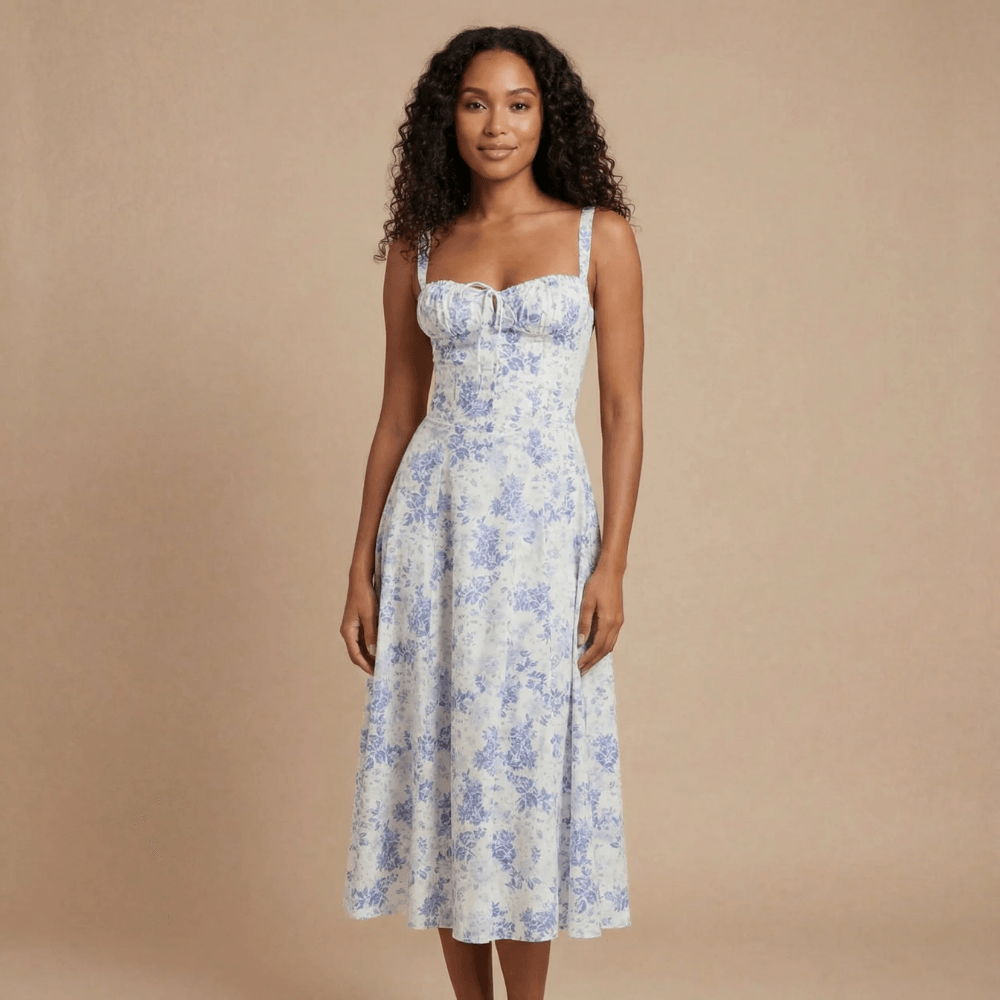 Women's Wedding Guest Floral Sweetheart Midi Corset Dress