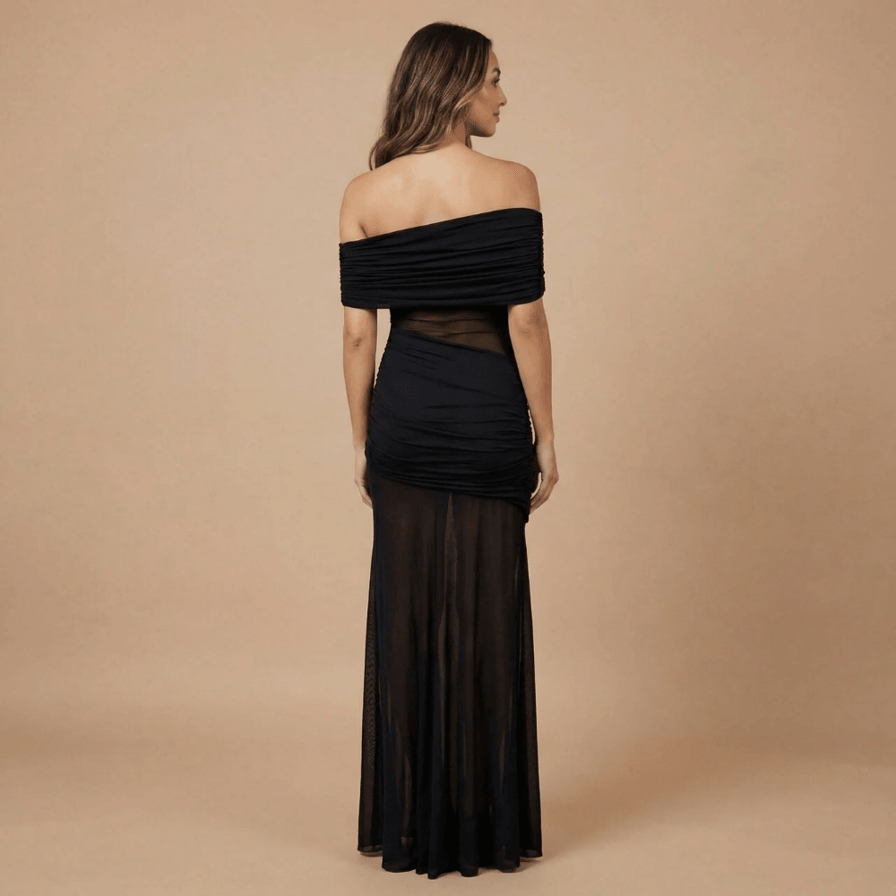 Women's Wedding Guest Off Shoulder Sheer Maxi Dress