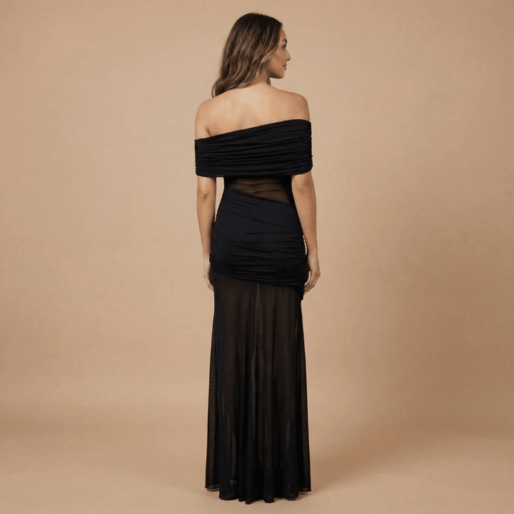 Women's Wedding Guest Off Shoulder Sheer Maxi Dress