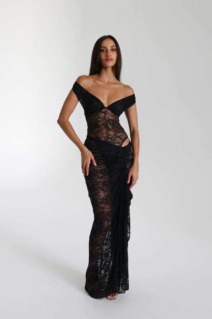 Women's Cocktail Off Shoulder Lace Maxi Dress