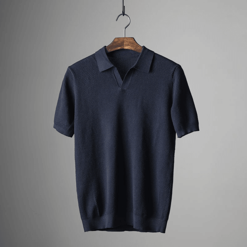 Darwin | Men’s Knitted V-Neck Johnny Collar Polo Shirt