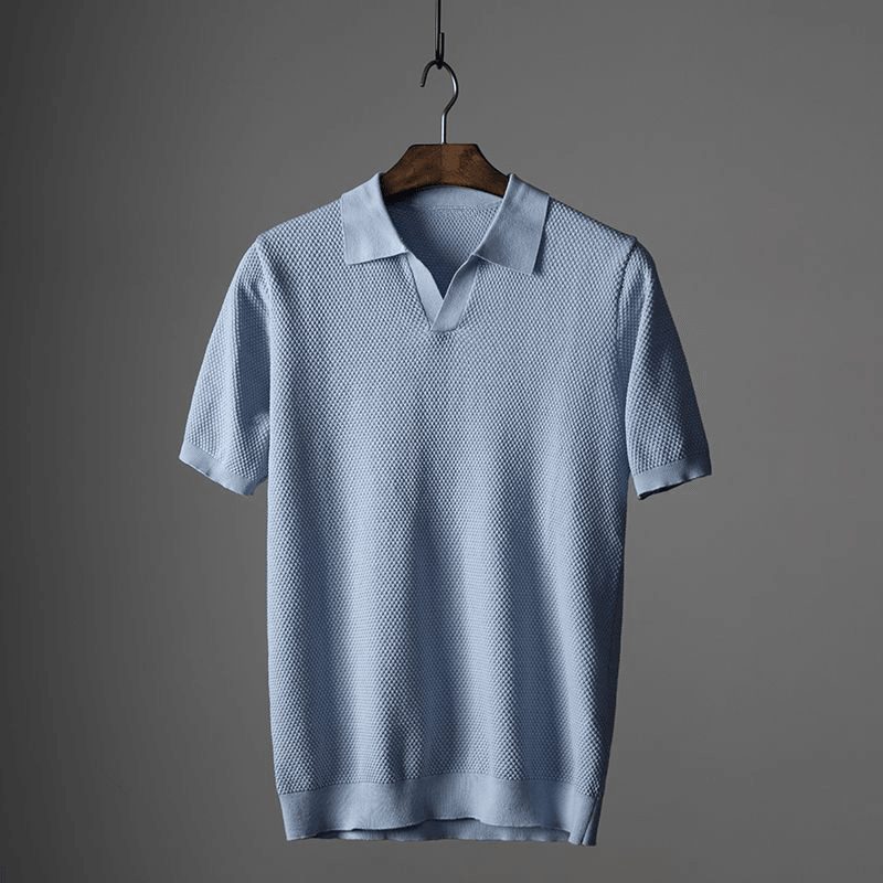 Darwin | Men’s Knitted V-Neck Johnny Collar Polo Shirt
