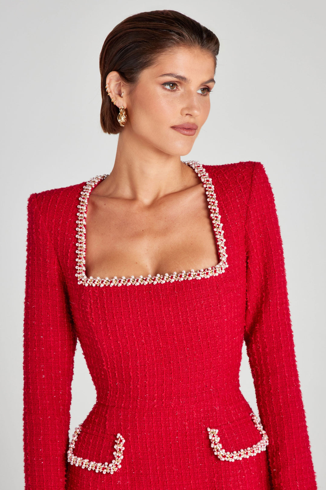 Women's Cocktail Square Neck Long Sleeve Mini Dress
