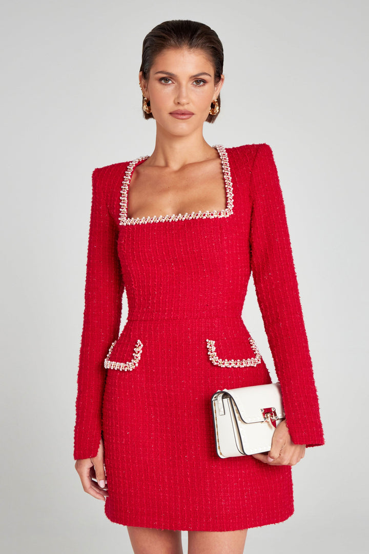 Women's Cocktail Square Neck Long Sleeve Mini Dress