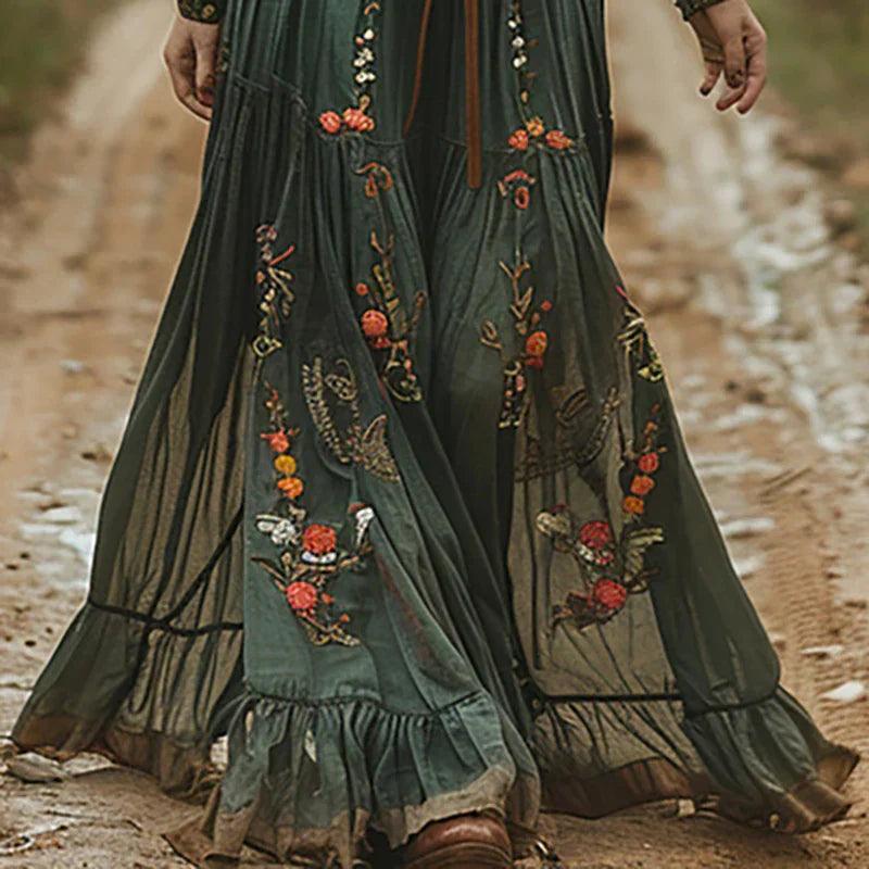 Women's Wedding Guest Floral V Neck Maxi Dress with Belt