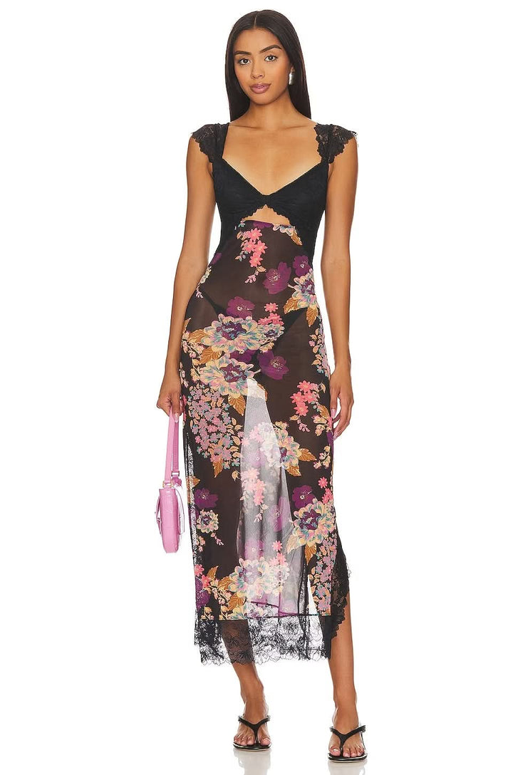 Women's Wedding Guest Floral V Neck Maxi Slip Dress