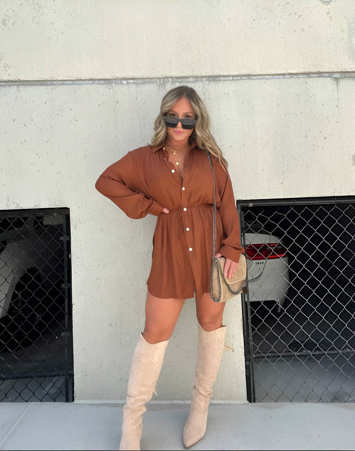 Women's Long Sleeve Button Front Shirt Romper
