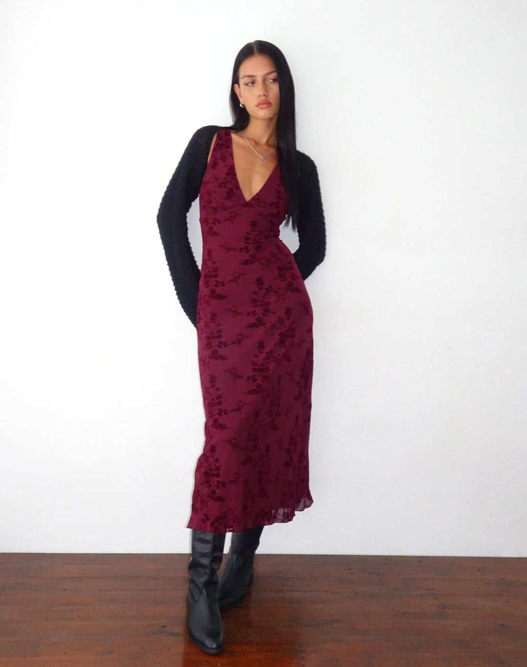 Women's Wedding Guest Floral V Neck Midi Dress
