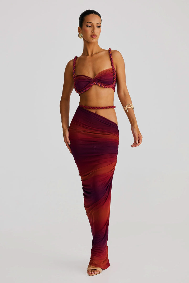 Women's Cocktail Ruched Cutout Maxi Dress Two Piece Set