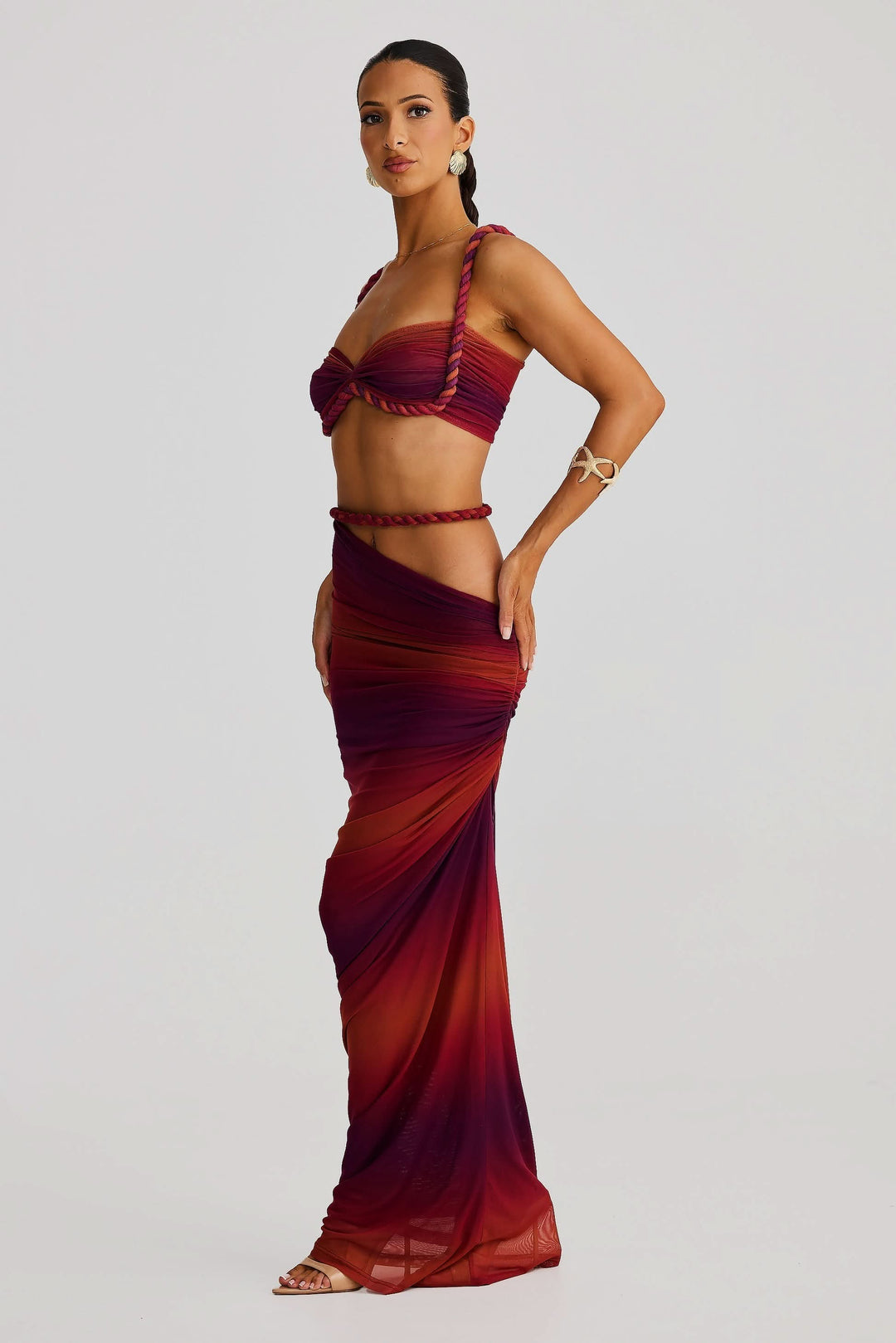 Women's Cocktail Ruched Cutout Maxi Dress Two Piece Set